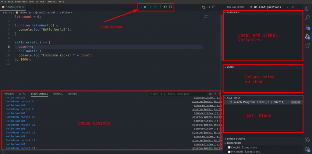 VS Code Debugging Interface