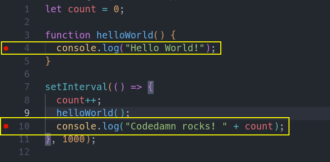 Created two breakpoints in VS Code