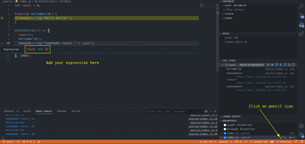 Adding Conditional Breakpoint