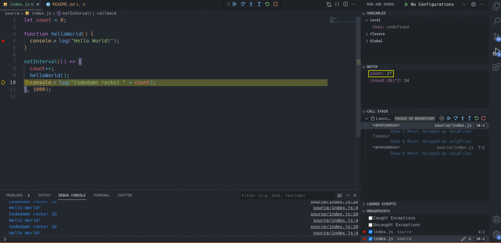 Condition of the conditional breakpoint is hit