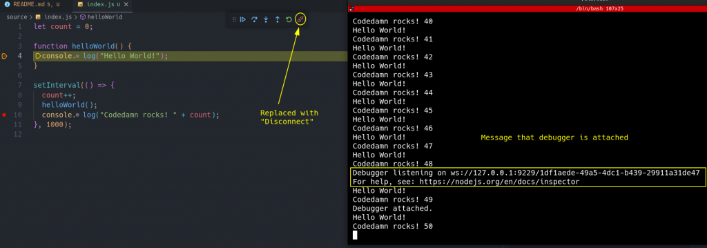 Interface of the debugger