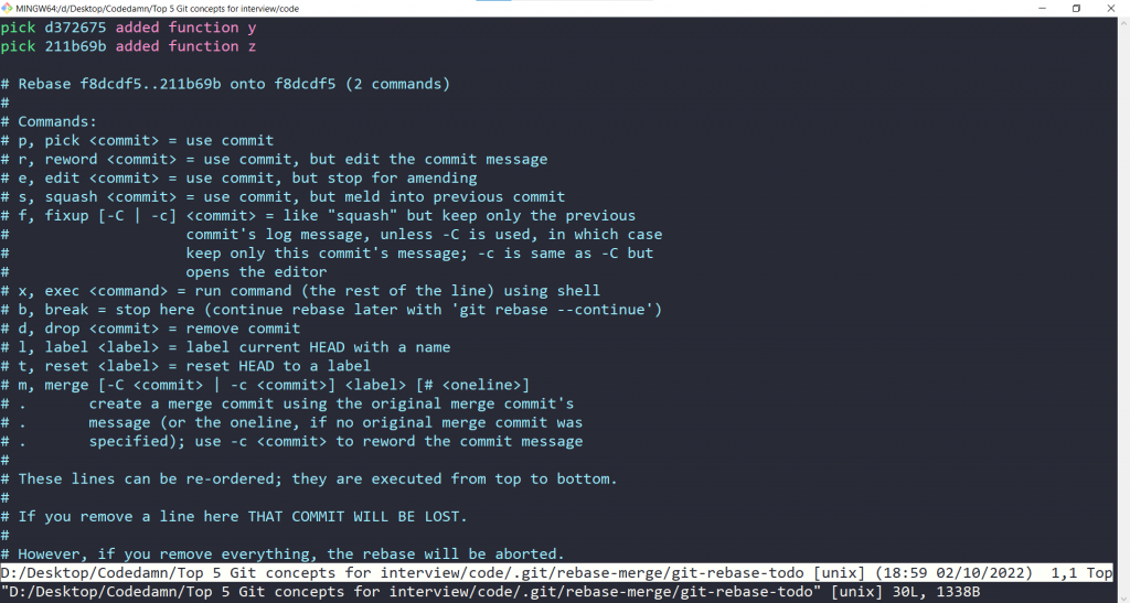 Interactive rebase session
