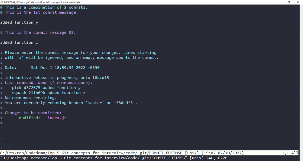 Edit squash commit message