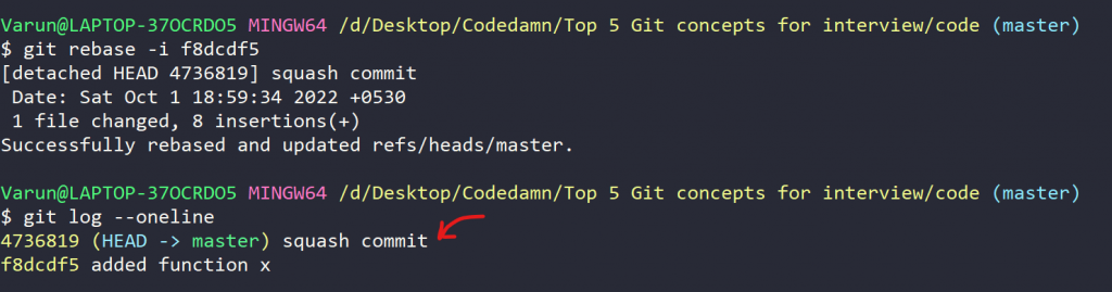 The first and second commit squashed into one commit