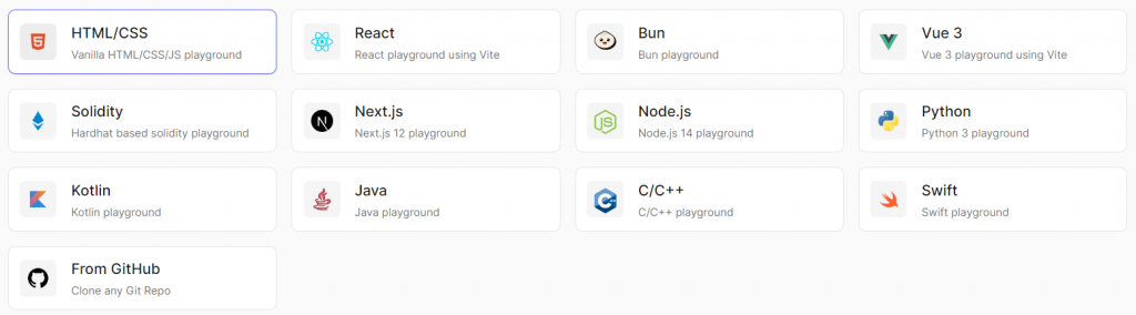 Supported languages by the Codedamn Playground