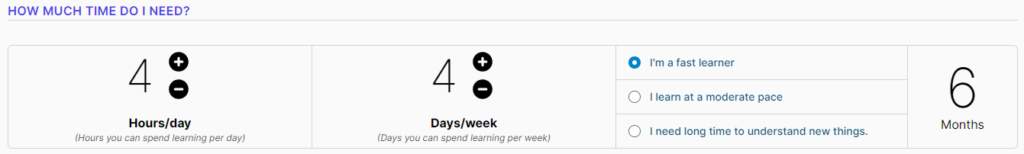 Full-stack Learning Path time calculator